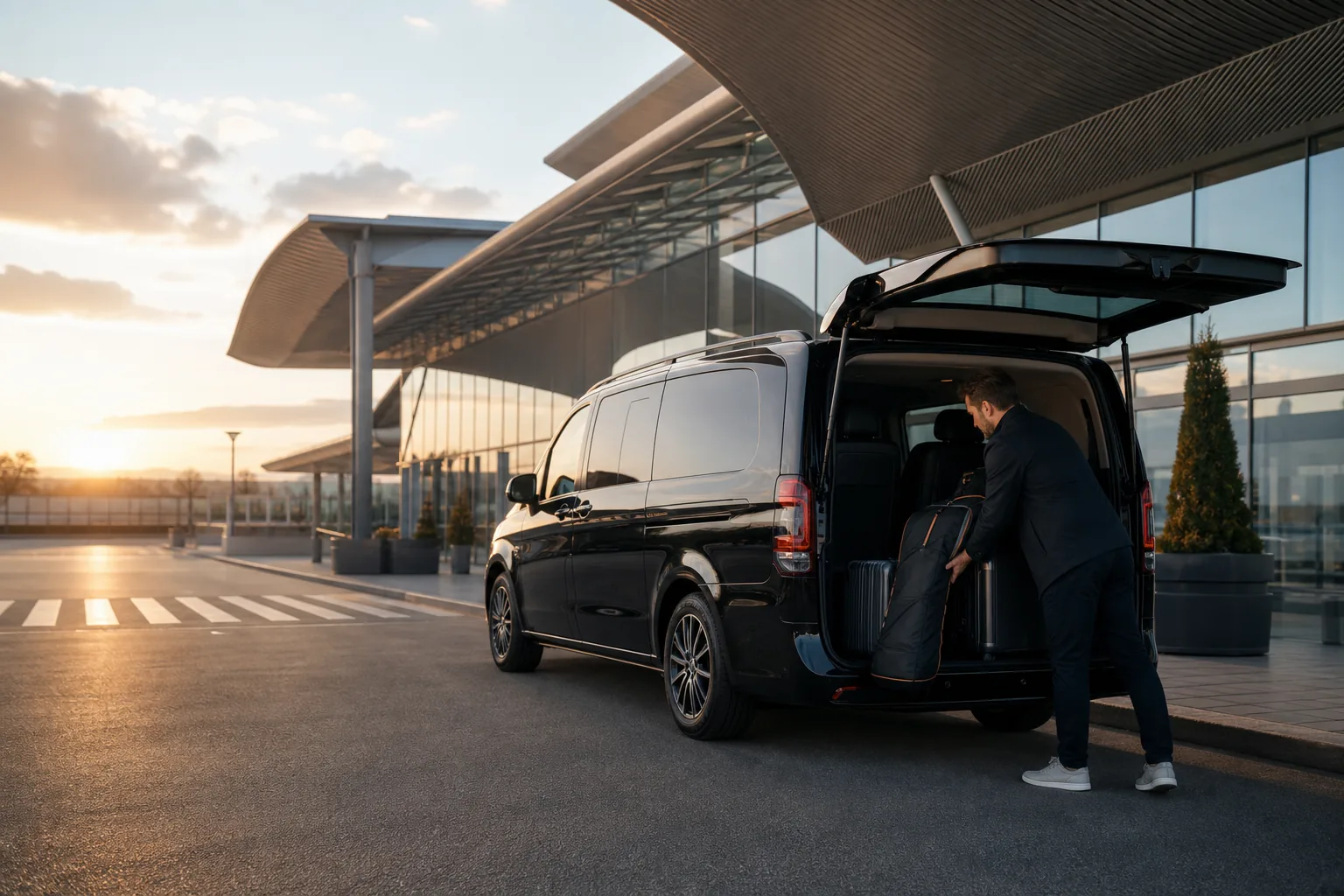 Transfert aéroport avec bagages et skis
